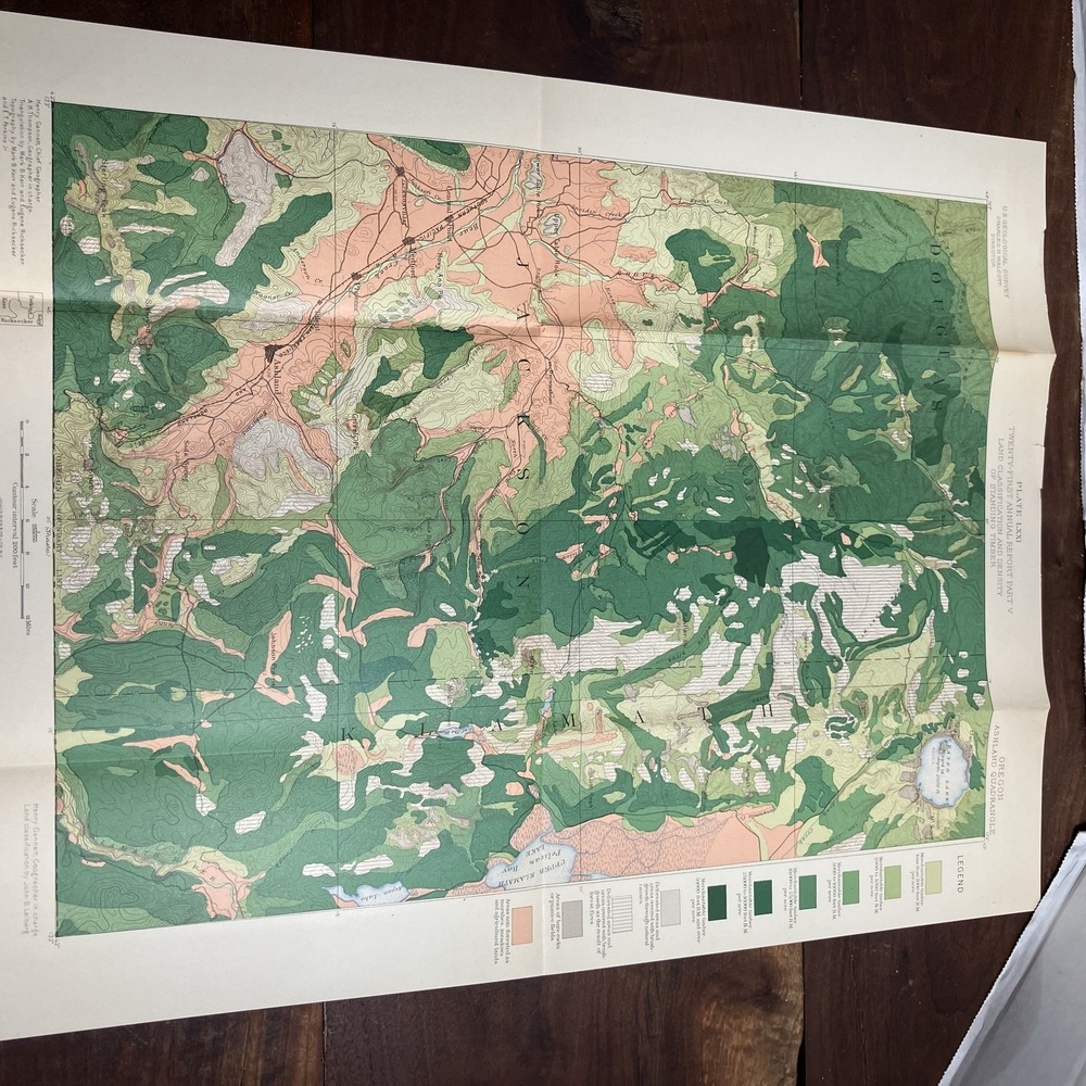 Vintage Ashland Oregon Quad Map 1885-87 Crater Lake Timber Survey Gannett USGS